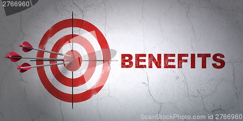 Image of Business concept: target and Benefits on wall background