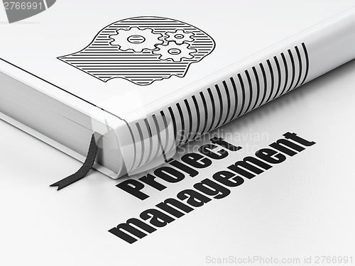 Image of Finance concept: book Head With Gears, Project Management on white background