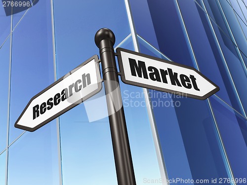 Image of Advertising concept: sign Market Research on Building background