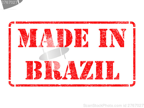 Image of Made in Brazil - inscription on Red Rubber Stamp.