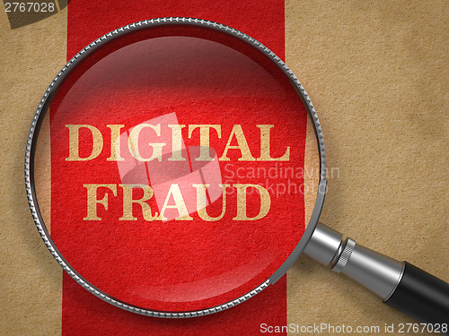 Image of Digital Fraud Through Magnifying Glass.