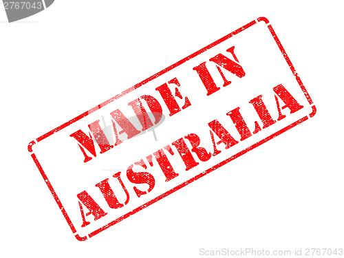 Image of Made in Australia - inscription on Red Rubber Stamp.