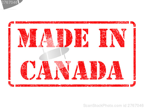 Image of Made in Canada - inscription on Red Rubber Stamp.