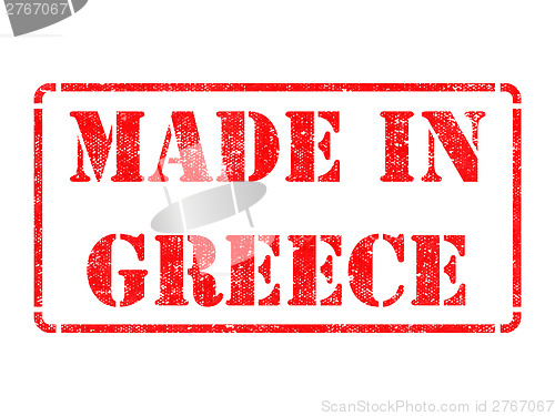 Image of Made in Greece - inscription on Red Rubber Stamp.