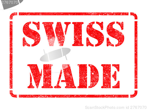 Image of Made in Swizerland - inscription on Red Rubber Stamp.