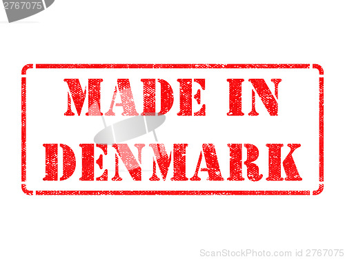 Image of Made in Denmark - inscription on Red Rubber Stamp.