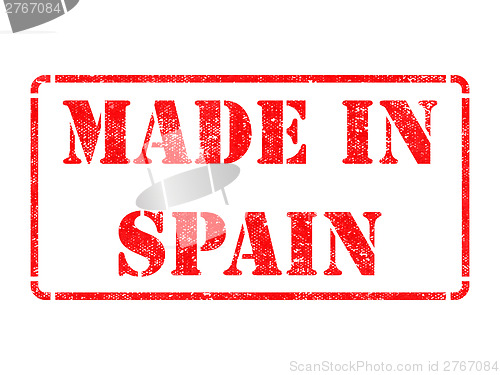 Image of Made in Spain - inscription on Red Rubber Stamp.