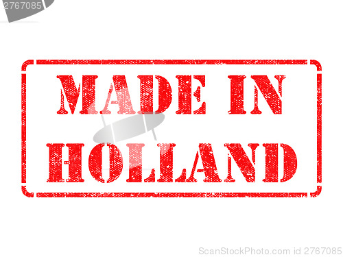 Image of Made in Holland - inscription on Red Rubber Stamp.