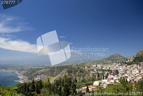 Image of panoramic view of taormina and mt. etna