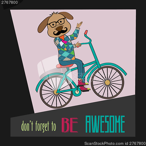Image of Hipster poster with nerd dog riding bike