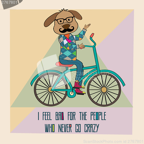 Image of Hipster poster with nerd dog riding bike