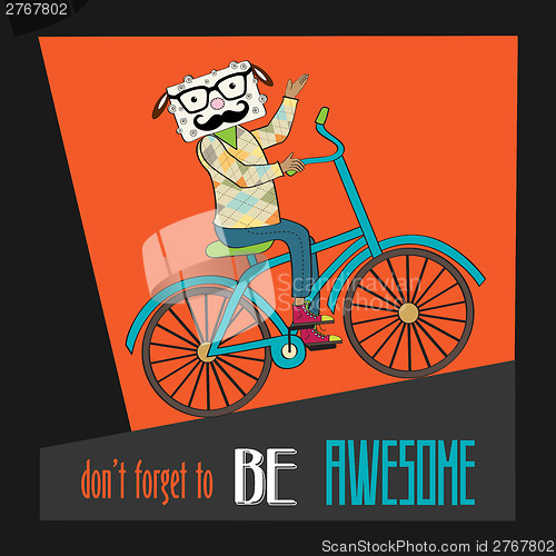 Image of Hipster poster with nerd sheep riding bike