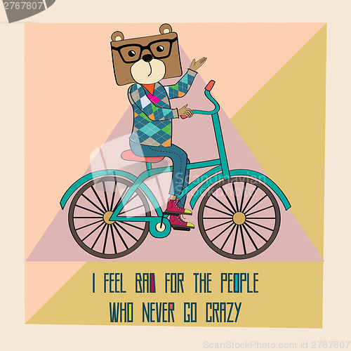 Image of Hipster poster with nerd bear riding bike