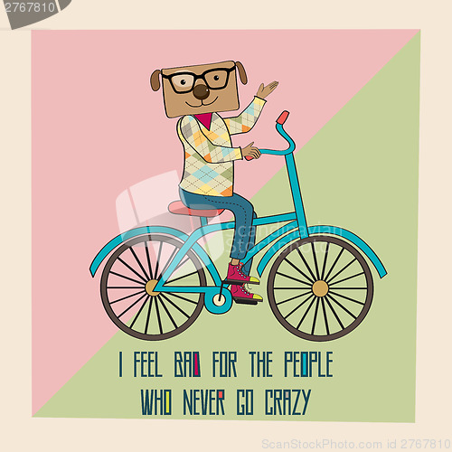 Image of Hipster poster with nerd dog riding bike