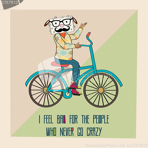 Image of Hipster poster with nerd sheep riding bike