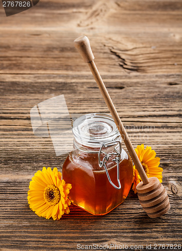 Image of Honey with wood stick