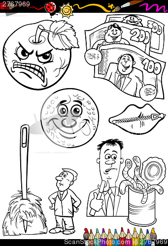 Image of cartoon sayings set for coloring book