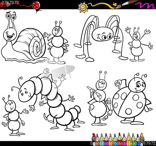 Image of funny insects set for coloring book