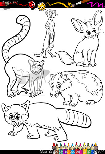 Image of wild animals set for coloring book