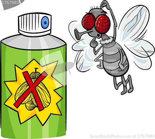 Image of fly and bug spray cartoon illustration