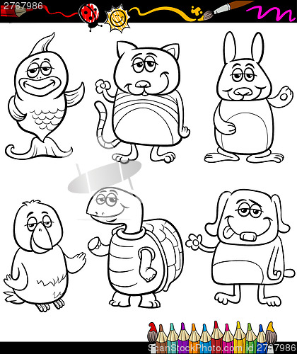 Image of cute pets cartoon coloring book