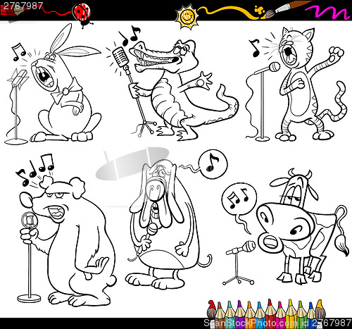 Image of singing animals set for coloring book