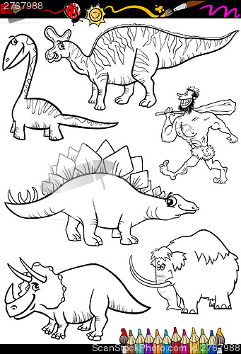 Image of prehistoric set for coloring book