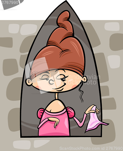 Image of princess in tower cartoon illustration