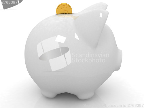 Image of glass piggy bank and falling coins