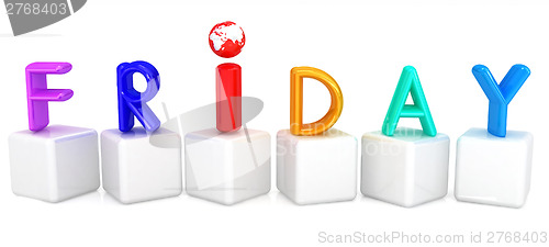 Image of Colorful 3d letters "Friday" on white cubes
