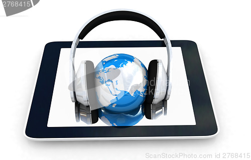 Image of phone and headphones.Global