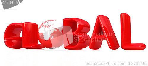 Image of 3d text "Global" with globe.