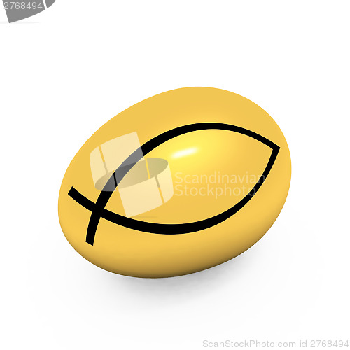 Image of Gold egg with a symbol of Christianity "ichthys"(Jesus Christ is