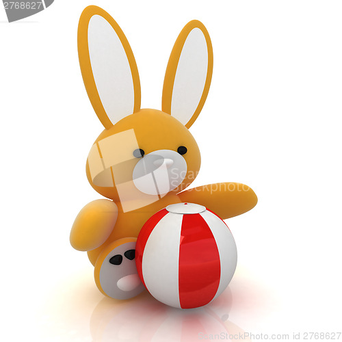 Image of soft toy hare and colorful aquatic ball