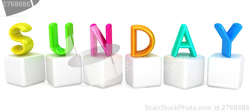 Image of Colorful 3d letters "Sunday" on white cubes