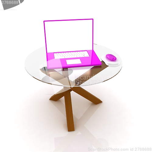 Image of pink laptop on an exclusive table