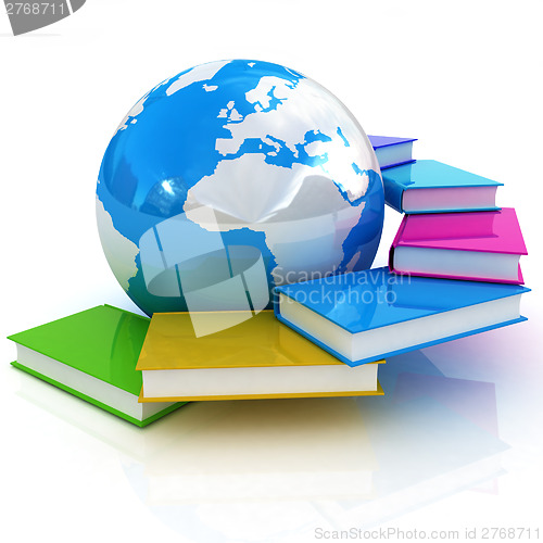 Image of colorful books and Earth