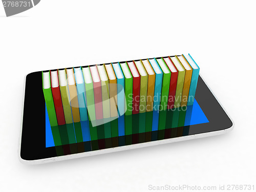 Image of tablet pc and colorful real books