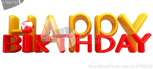 Image of "Happy Birthday"3d colorful text with earth