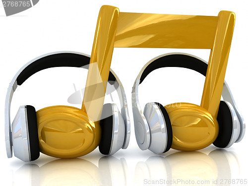 Image of headphones and 3d note