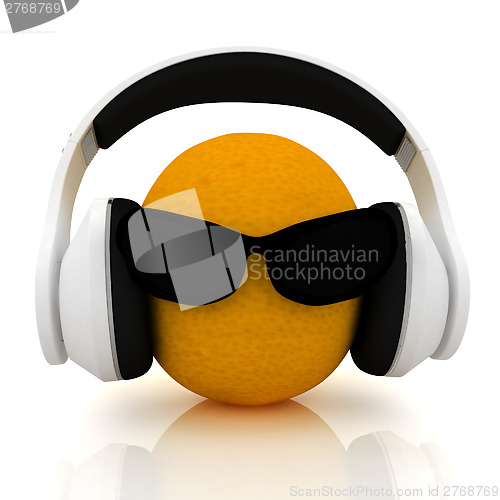 Image of oranges with sun glass and headphones front "face" 