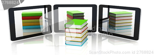 Image of phones and colorful real books on white background