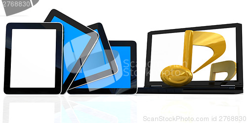 Image of yellow note on the  laptop and  tablet pc