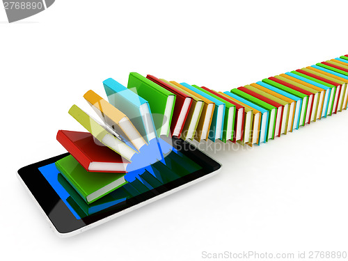 Image of tablet pc and colorful real books