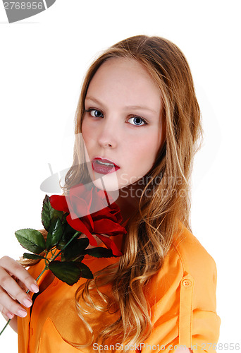 Image of Pretty girl with rose.