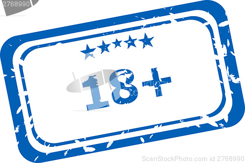 Image of 18 plus Rubber Stamp over a white background