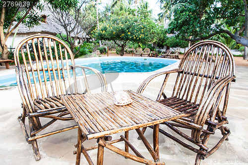 Image of Chairs on swimming pool border