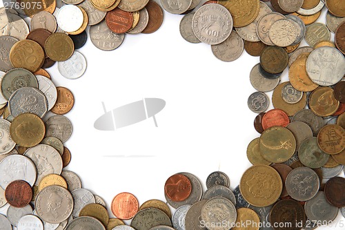 Image of world and european coins as frame 