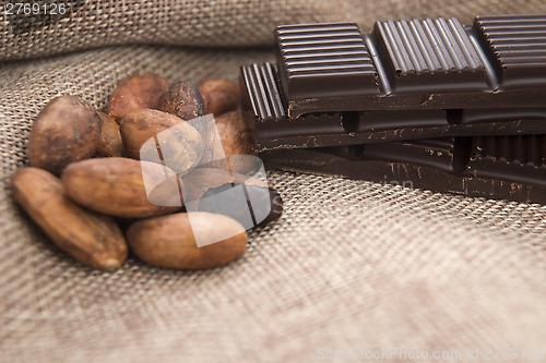 Image of Cocoa (cacao) beans with chocolate