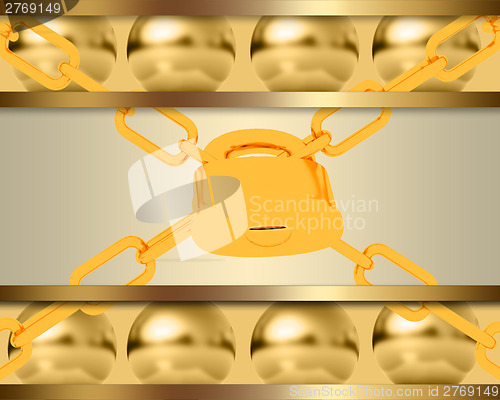 Image of Abstract template with golden spheres and padlock